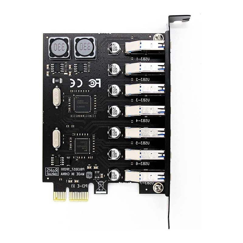 7 Ports USB 3.0 PCI Express Adapter Card USB Expansion Card, PCIe Riser Card for PC, Linux / WindowsXP/ 7/ 8/ 8.1/ 10
