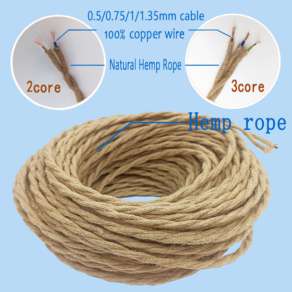 【TopazTrove】Vintage Hemp Rope Wire Woven Textile Twisted Flexible Cable ...