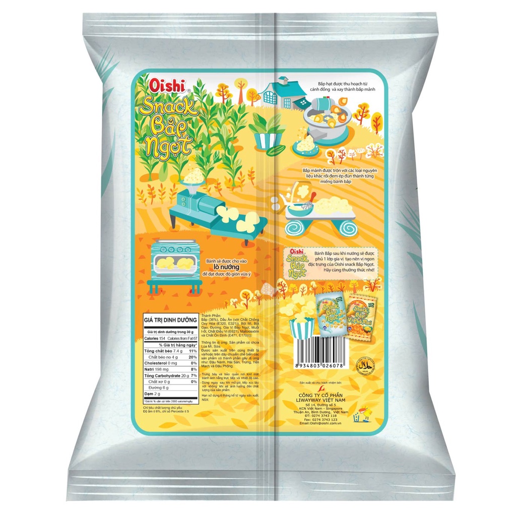 Combo 3 Gói Bánh Snack Oishi Bắp Ngọt 12g