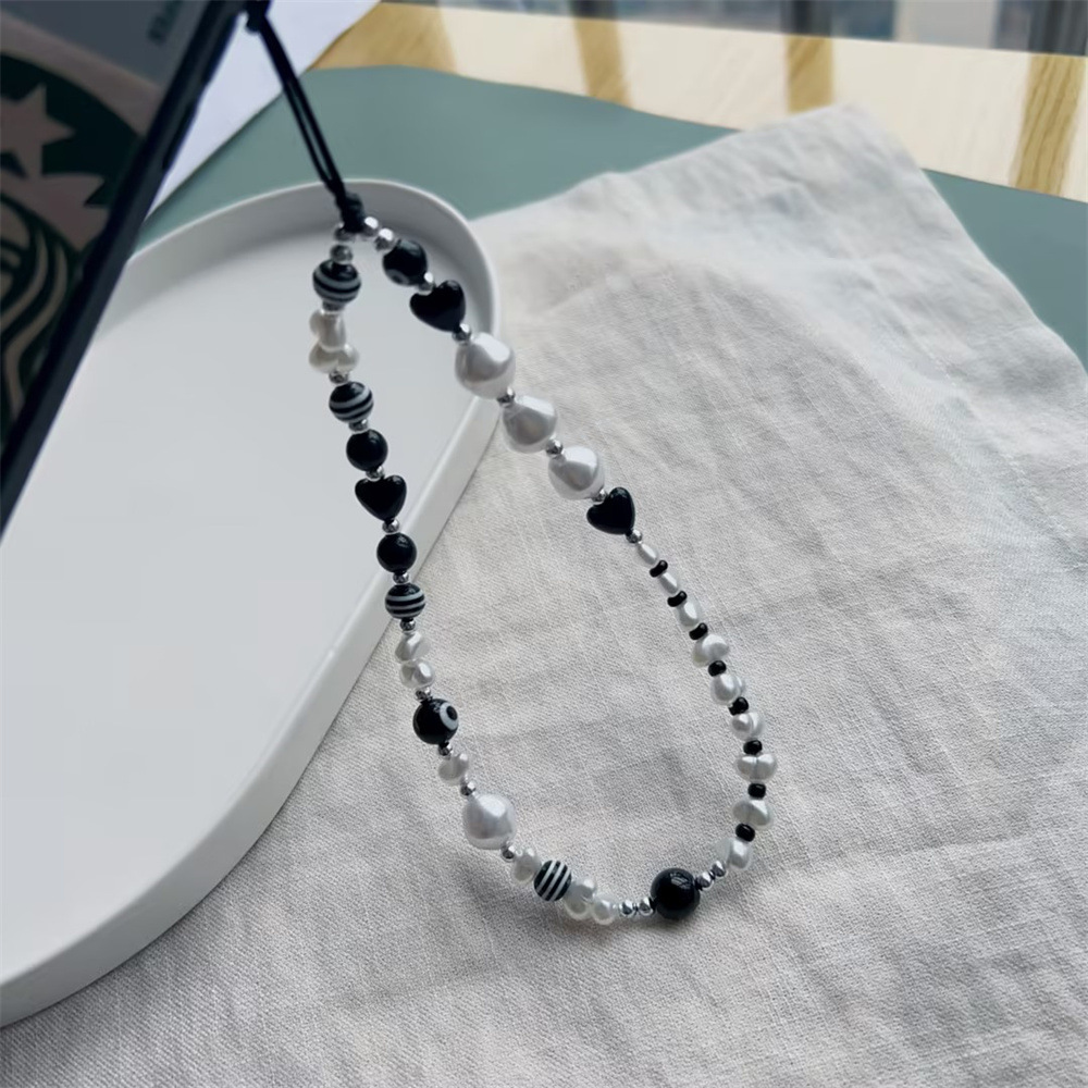 HERLOOK%20Black%20White%20Heart%20Phones%20Chain%20Pearl%20Beads%20Evil%20Eye%20Phone%20Charm%20Telephone%20Jewelry%20Wholesale%20Phone%20Straps%20Lanyard%20-%20Image%204