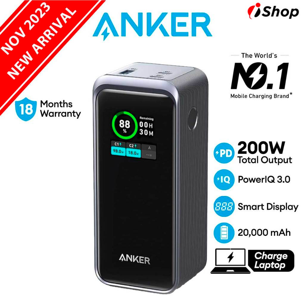 Anker Prime Power Bank, 20,000mAh Portable Charger with 200W Output, Smart  Digital Display Charging Base, 100W Fast Charging with 4 Ports, for MacBoo,  iPhone, Samsung, AirPods, and More