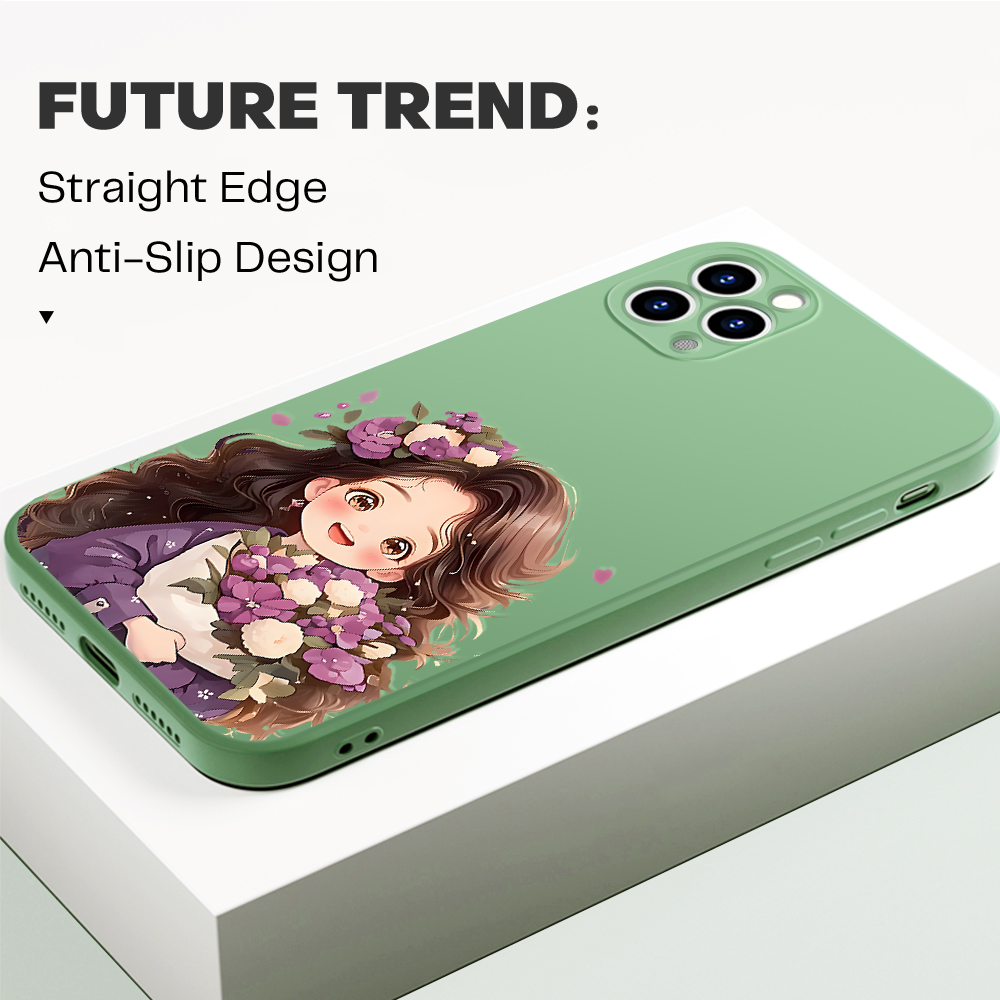 BILI for Samsung S20 FE S20 Plus S20 Ultra 5G Back Cover Purple Flower Girl for Boys Girls Multicolor Liquid Silicone Soft Square Phone Case. 