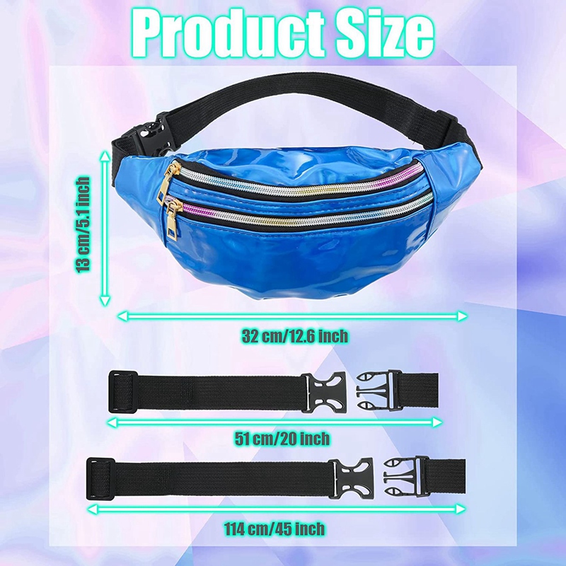 Frienda Holographic Fanny Pack For Women - 2 Pack Rainbow & Purple, Adjustable Waist Bag, Water-Resistant PU - View #6