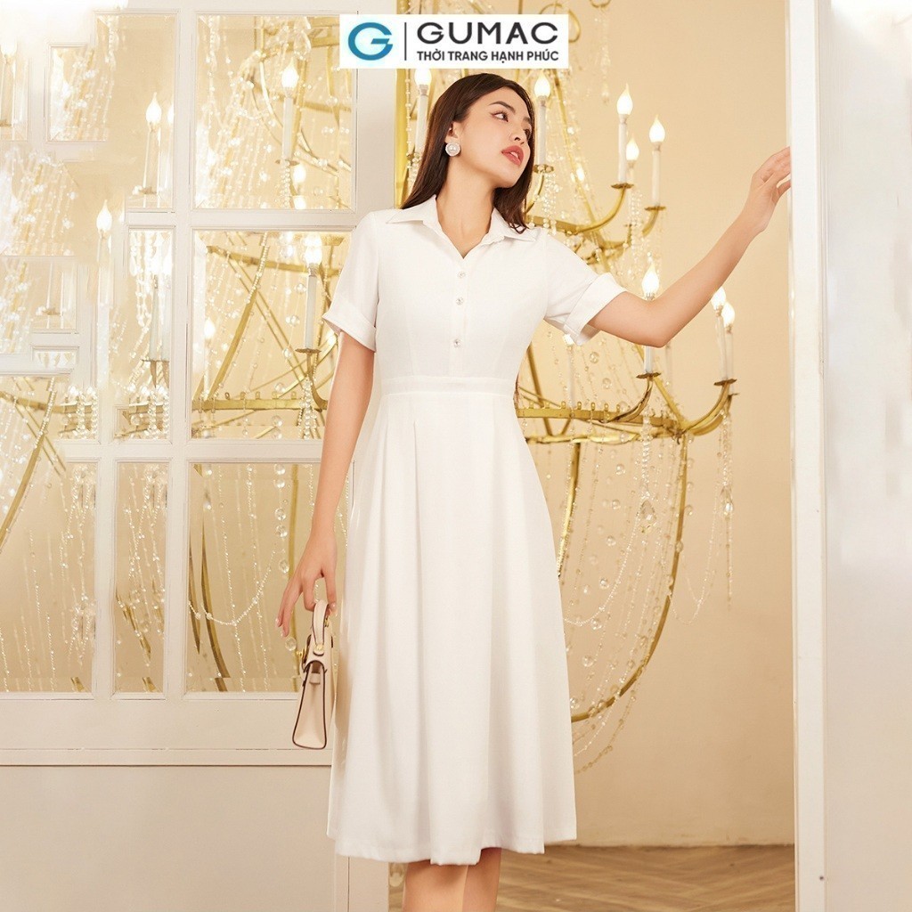 Đầm sơ mi tay lật thời trang GUMAC DE01073