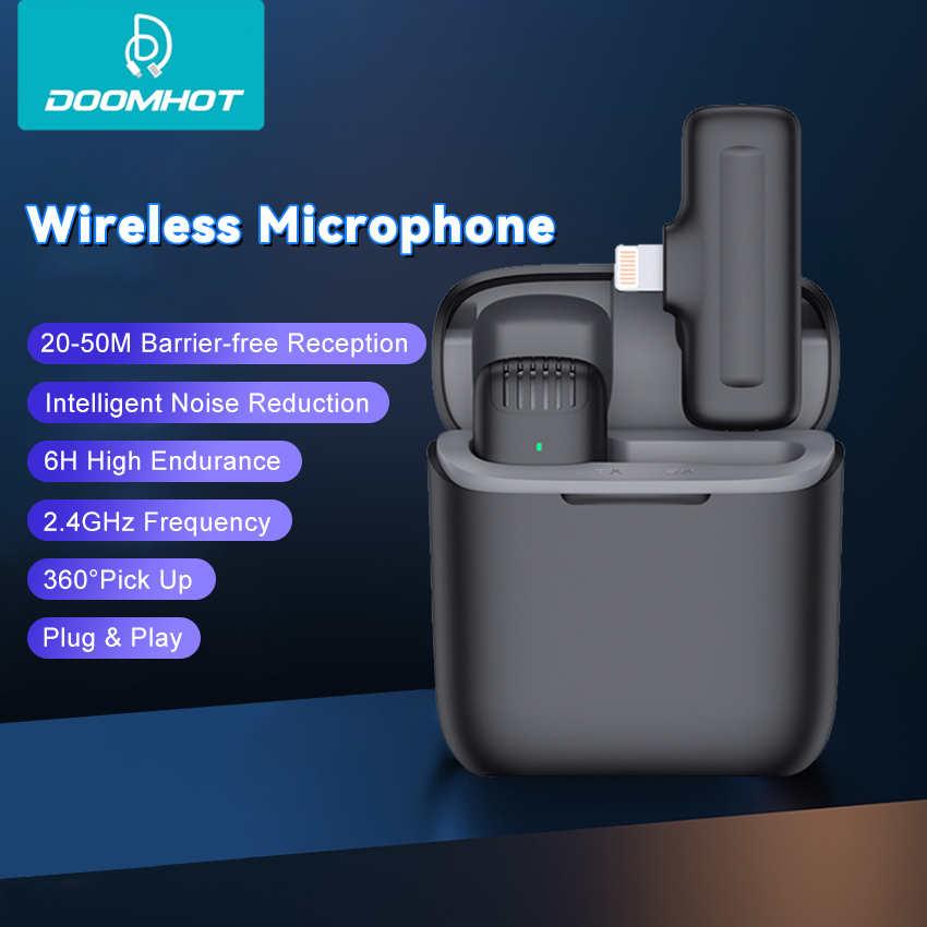 DoomHot Micro Không Dây Với Hộp Sạc/Micro Lavalier Ve Áo Chuyên Nghiệp Mới/Mini Mic Livestream/Mic Giảm Tiếng ồn 2.4GHz /Micro Không Dây cài áo/Mic Thu âm Không Dây