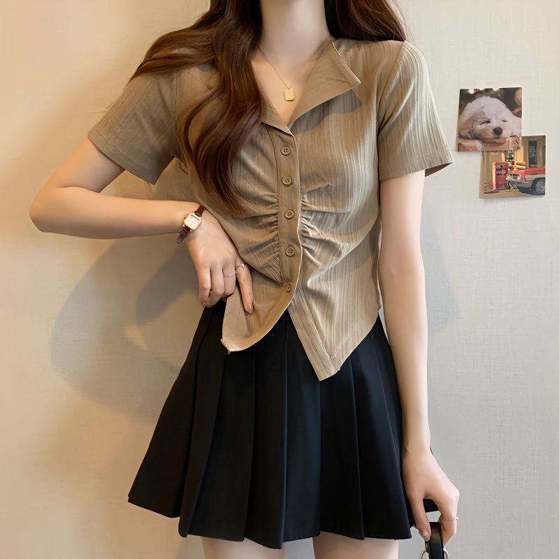 Aki20 in Summer The New Ice Silk Is Sweet and Spicy Slim and Slim and The Design Is Fashionable Cardigan Is Versatile and Pleated