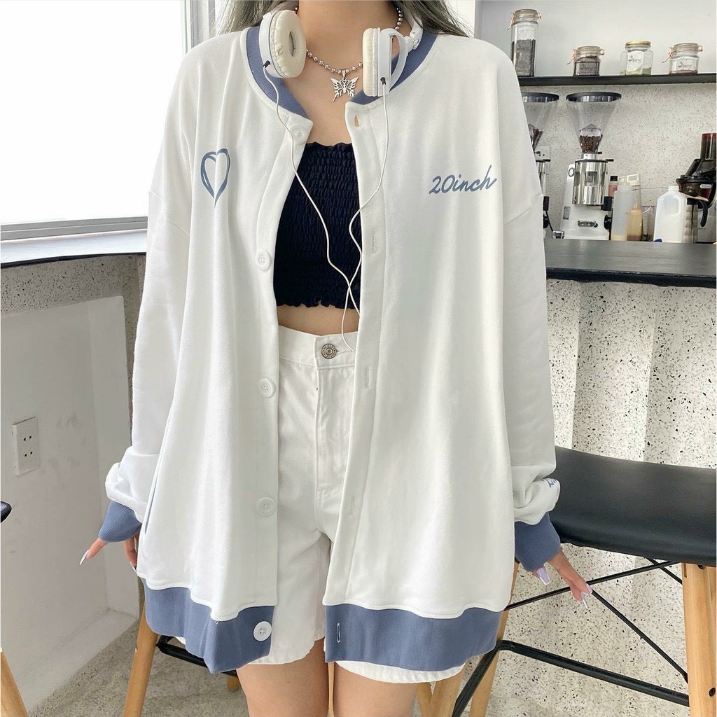 Áo khoác cadigan nam nữ in trái tim-tp
