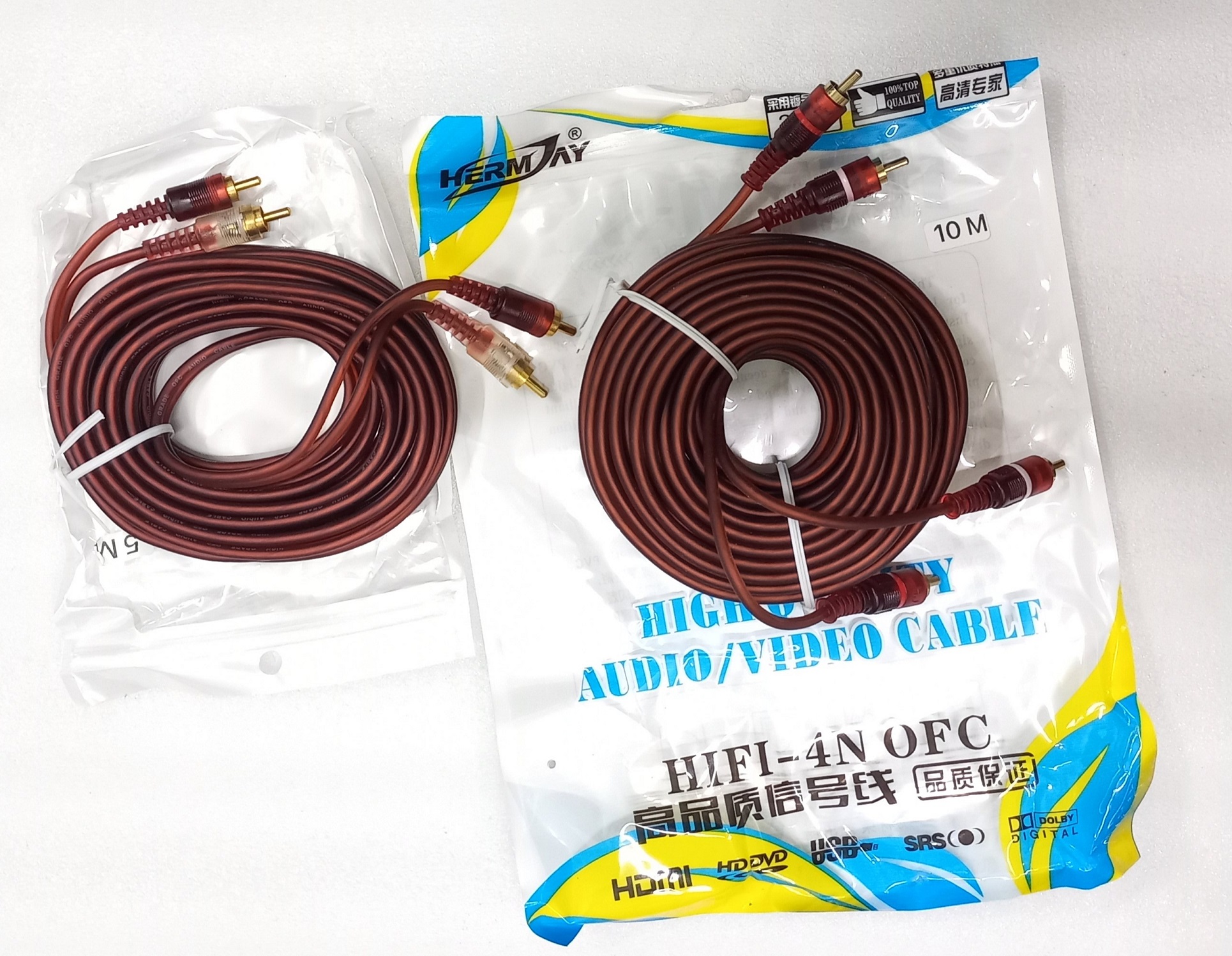 Cáp loa 4 đầu hoa sen RCA dài 5M/10M cao cấp (Dây AV 4 đầu)