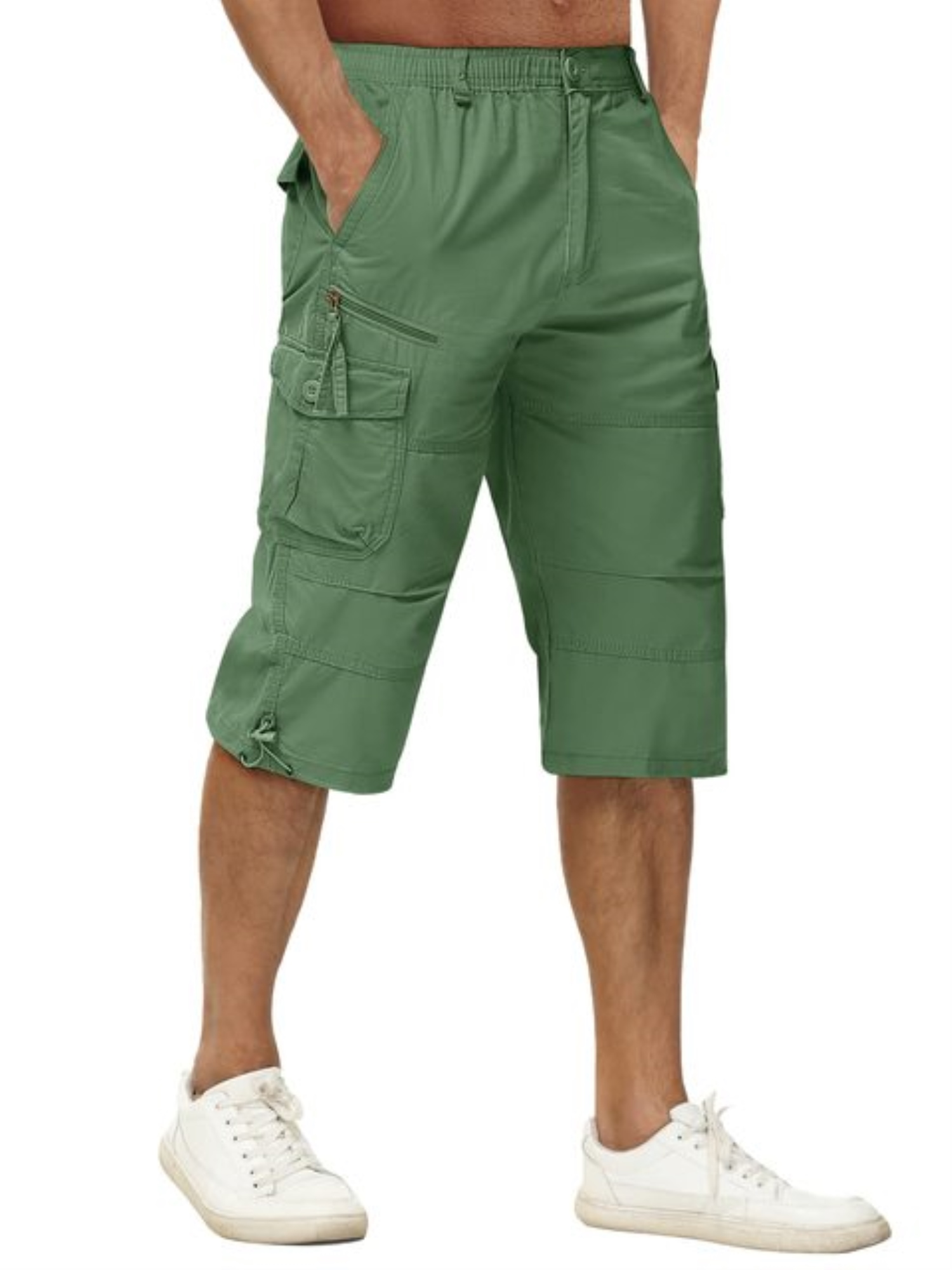 TACVASEN Cotton Below Knee Length 3/4 Long Shorts Men's Tactical Capri  Pants Multi Pocket Summer Twill Work Cargo Pants Man