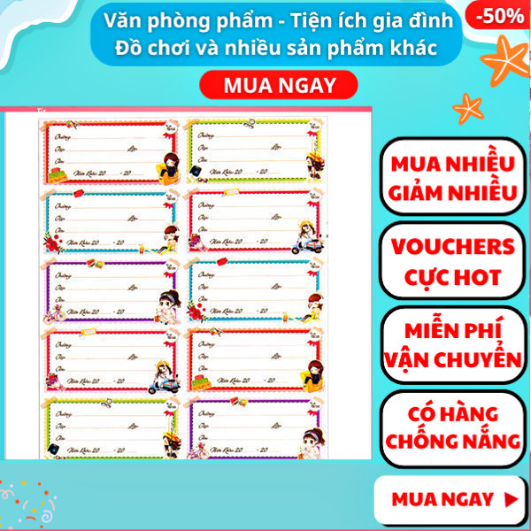 Combo 50 nhãn vở nhãn tập sách ✅FREESHIP 🚛 Có video thật 🎥 Combo 50 nhãn vở nhãn tập sách giá rẻ loại đẹp - đồ dùng học tập - Nguyễn Thùy Store