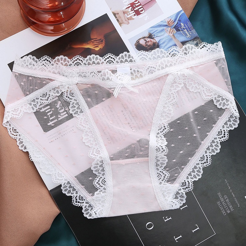 3pcs Women Panties Lace Mesh Low Waist Transparent Hollow Breathable Briefs