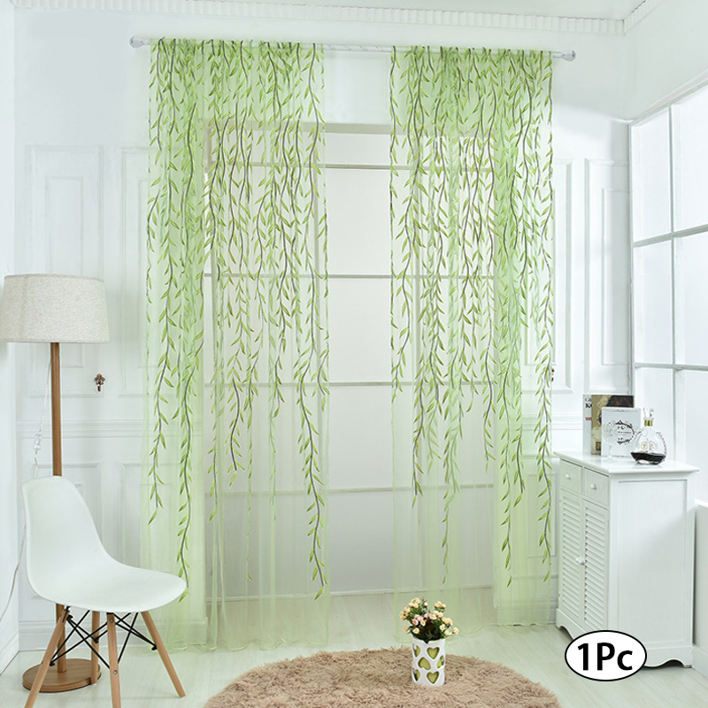 Jhj0 1PC Cute Transparent Curtains Window Decor Voile Curtains Wicker Leaves Pastoral Style Window Curtain Hot