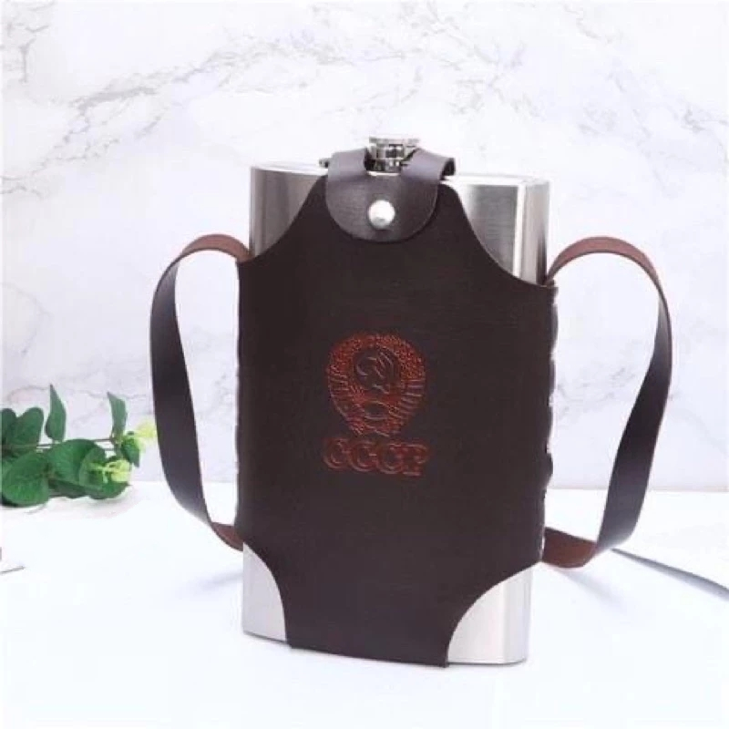 Bình đựng rượu INOX 304 cao cấp dung tích 2 Lít kèm bao da