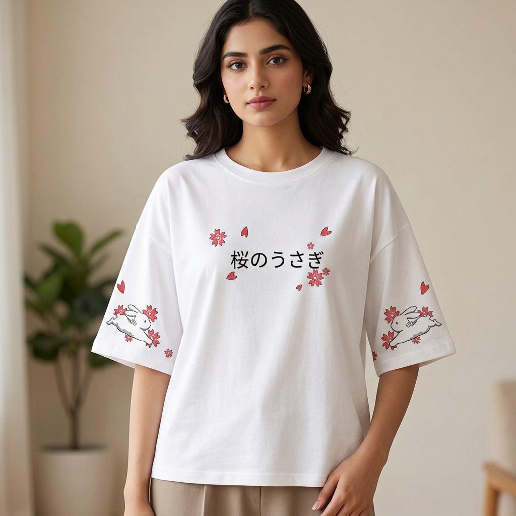 Ladies Short Sleeve T Shirt For Women A New Rabbit Print Design With Comfortable Casual Cotton Top Piece.