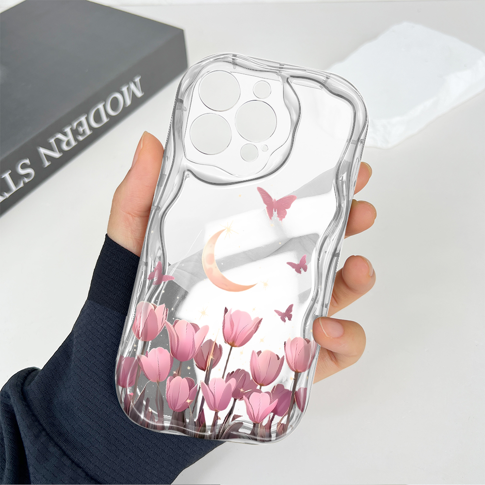 Hontinga for Redmi Note 10 5G Xiaomi Poco M3 Pro 4G Back Cover Tulip Butterfly Phone Case Texture Wavy Edge Soft Mobile Cover. 