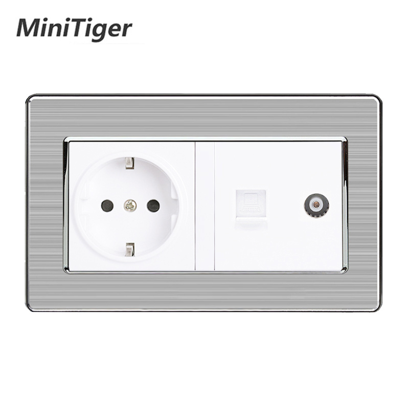 NEW Minitiger EU Standard Socket+Female Jack With Internet Data RJ45 ...