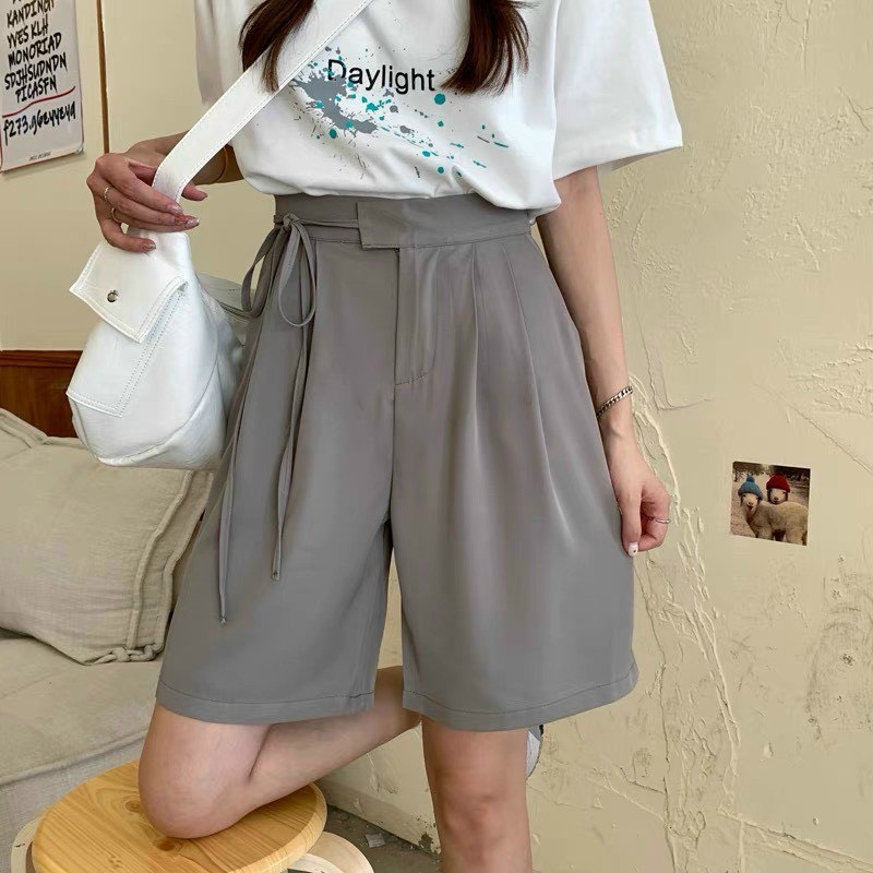 Quần ngố thắt dây eo chất chéo hàn