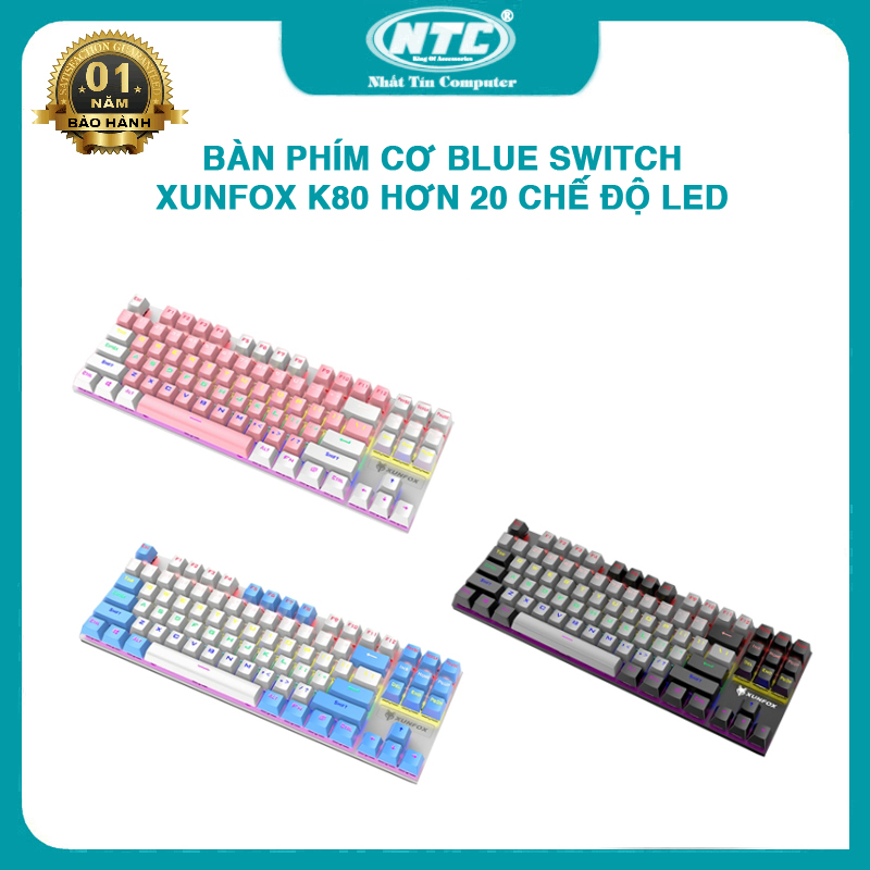 Bàn phím cơ gaming blue switch XUNFOX K80 loại 87 keys - hỗ trợ hơn 20 chế độ led (3 màu tuỳ chọn) Nhất Tín Computer thumbnail