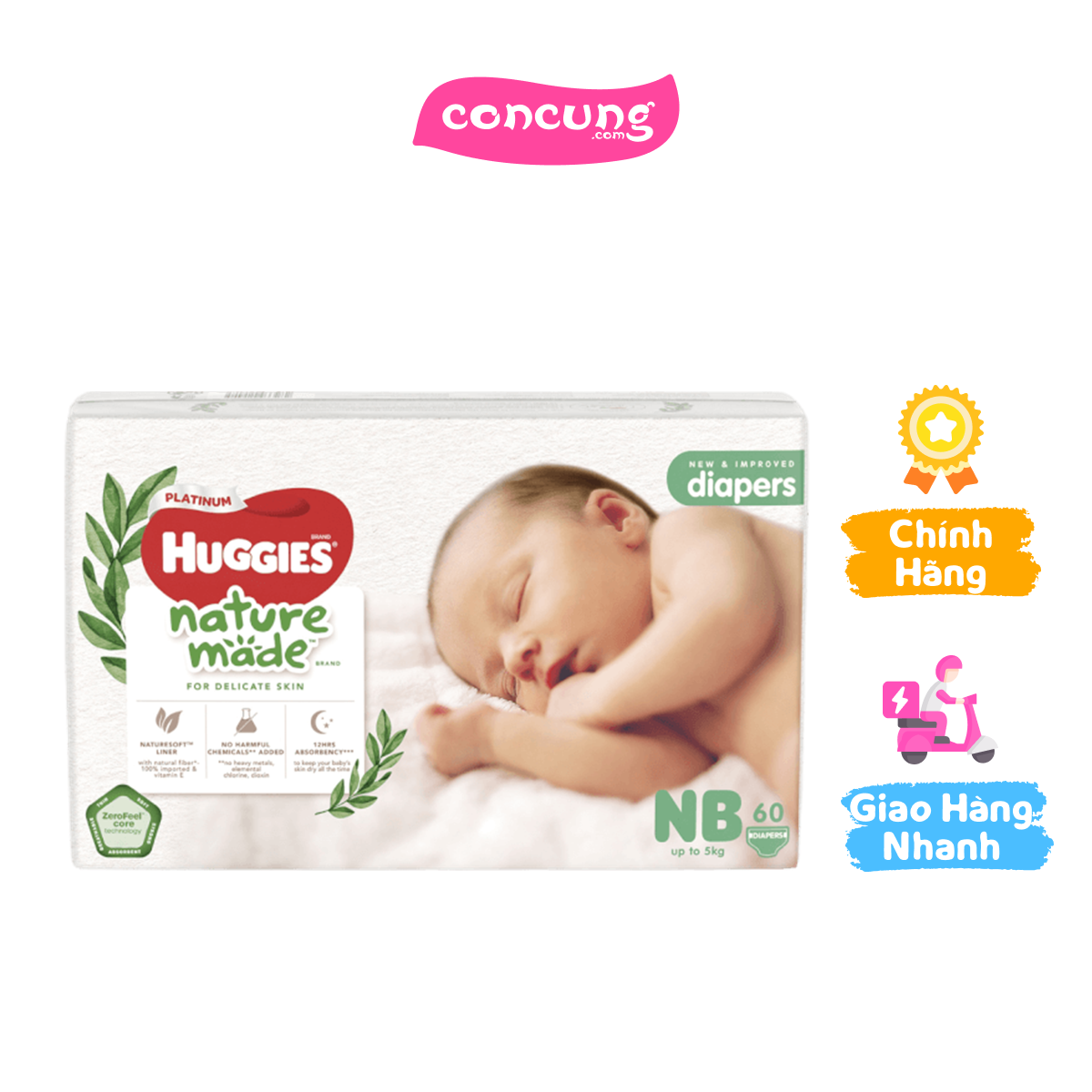 Bỉm tã dán Huggies Platinum Nature Made size Newborn 60 miếng