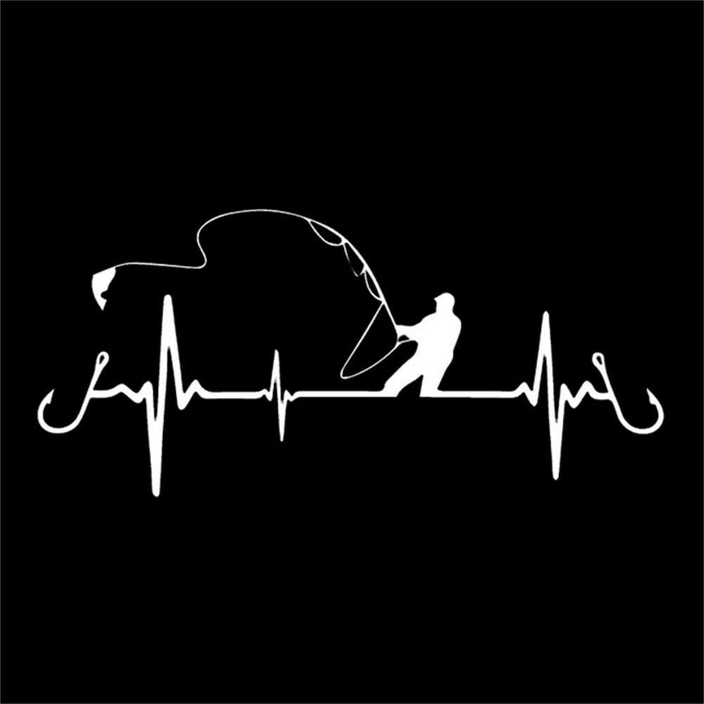 Heartbeat Fishing Car Decal Waterproof Vinyl Stickers for Cars Walls and More