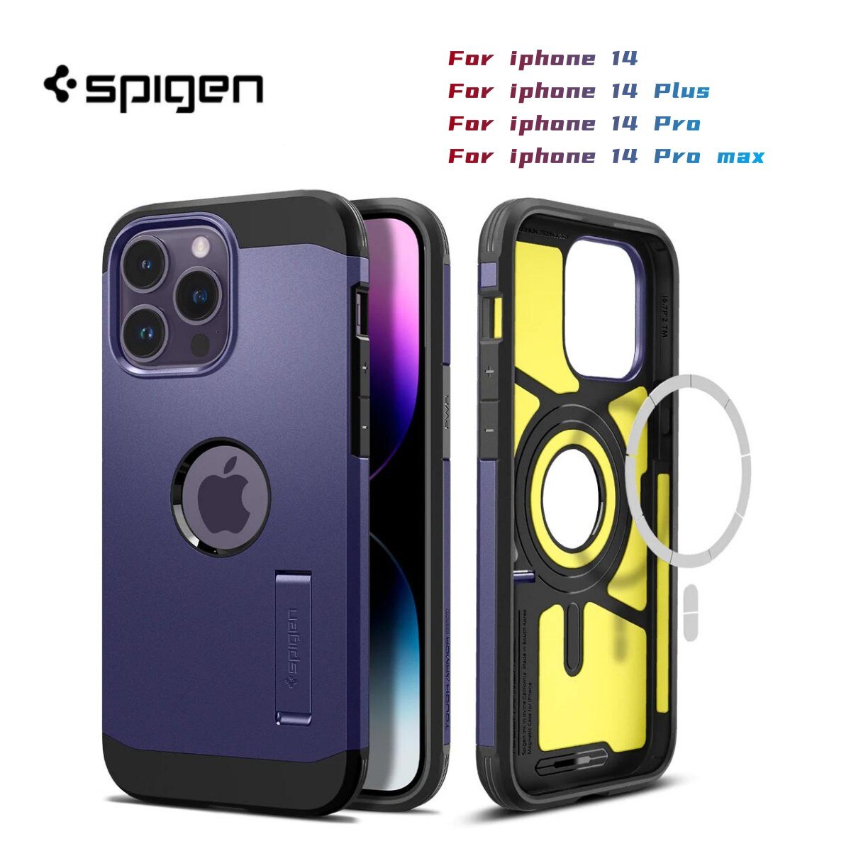 Spigen Tough Armor Holder Phone Case For Apple iPhone 14 Pro Max 14 Plus Dual Case With Built-in Reinforcement Bracket