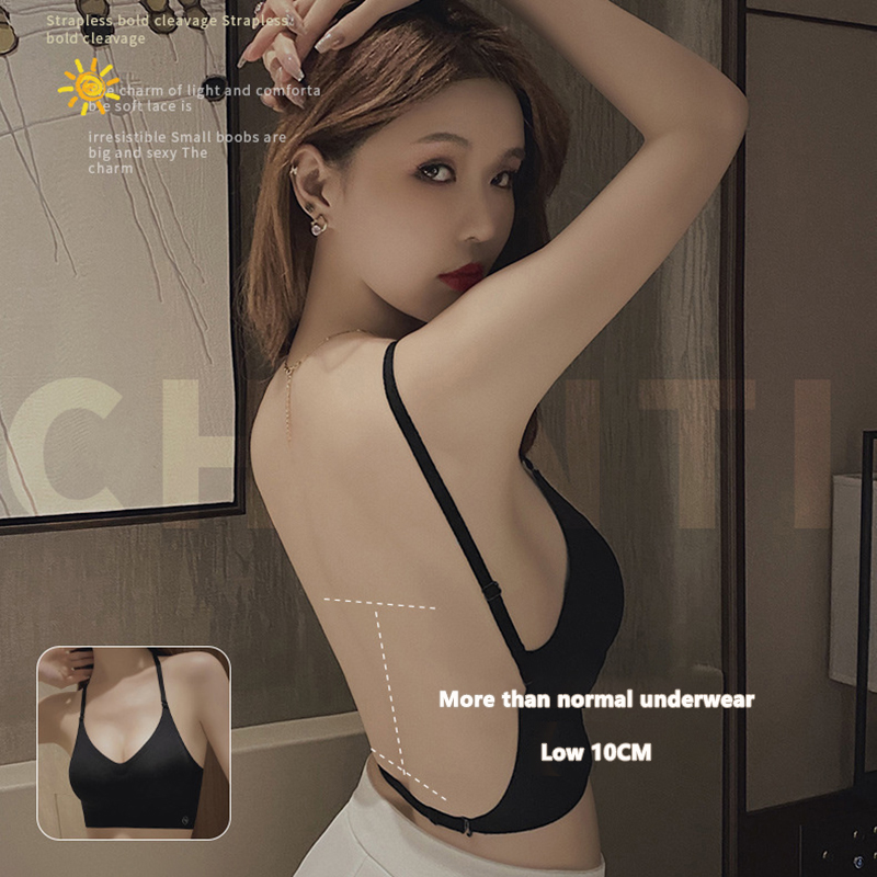 Women Invisible Bra Deep U Plunge Bras Backless Top For Dresses Sexy Lingerie With Transparent Strap Push Up Strapless Underwear LUKE. 