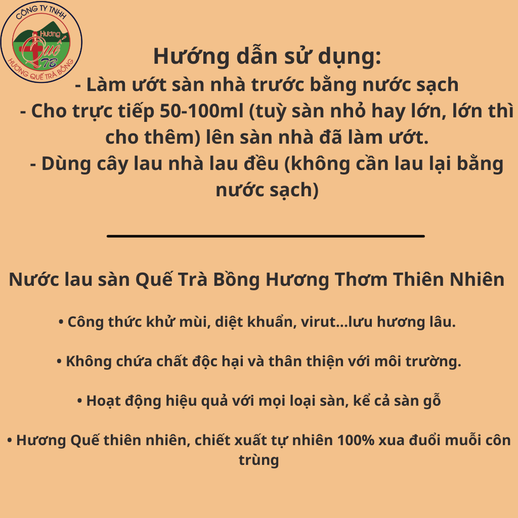 Nước Lau Sàn Quế Trà Bồng Dạng Lỏng 1 lít