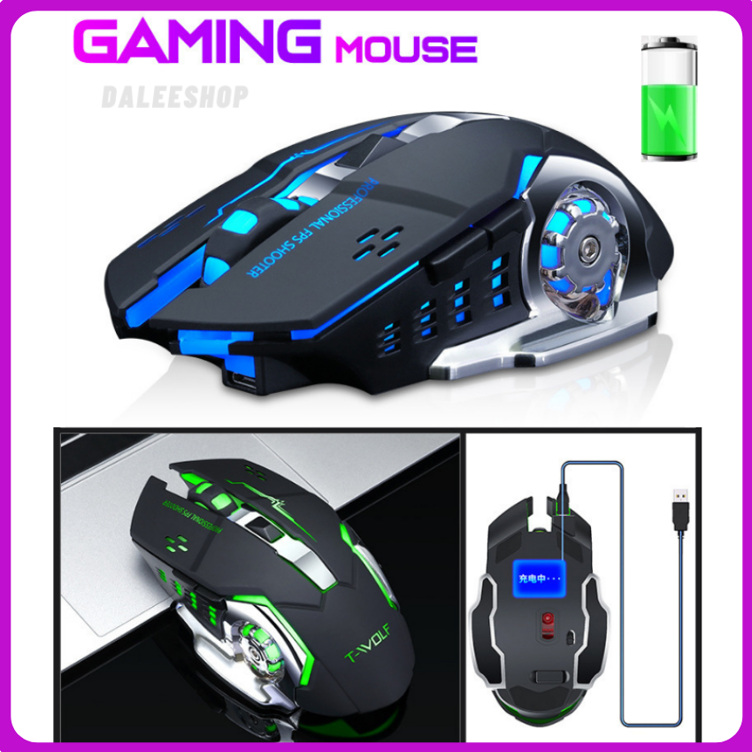 Chuột máy tính bluetooth gaming chuột không dây gaming pin sạc silent không tiếng ồn đèn led 7 màu BH 6 Tháng daleeshop Q13