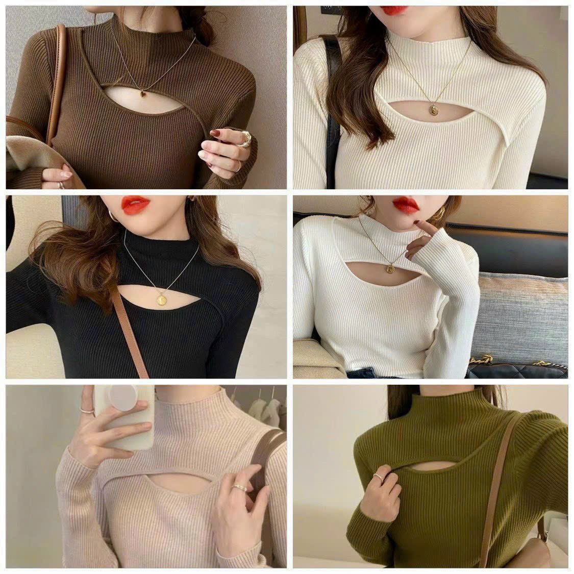 Áo len tăm cổ khoét chéo dáng ôm body siêu xinh