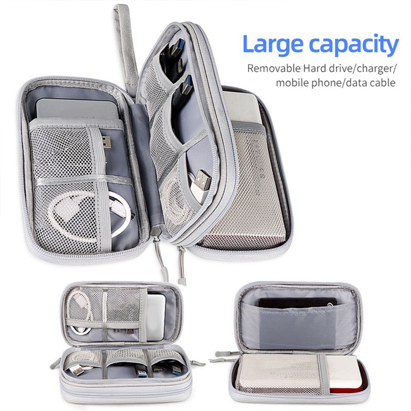 Double Layer Travel Organizer Portable Cable Storage Pouch Gadget Bag Waterproof