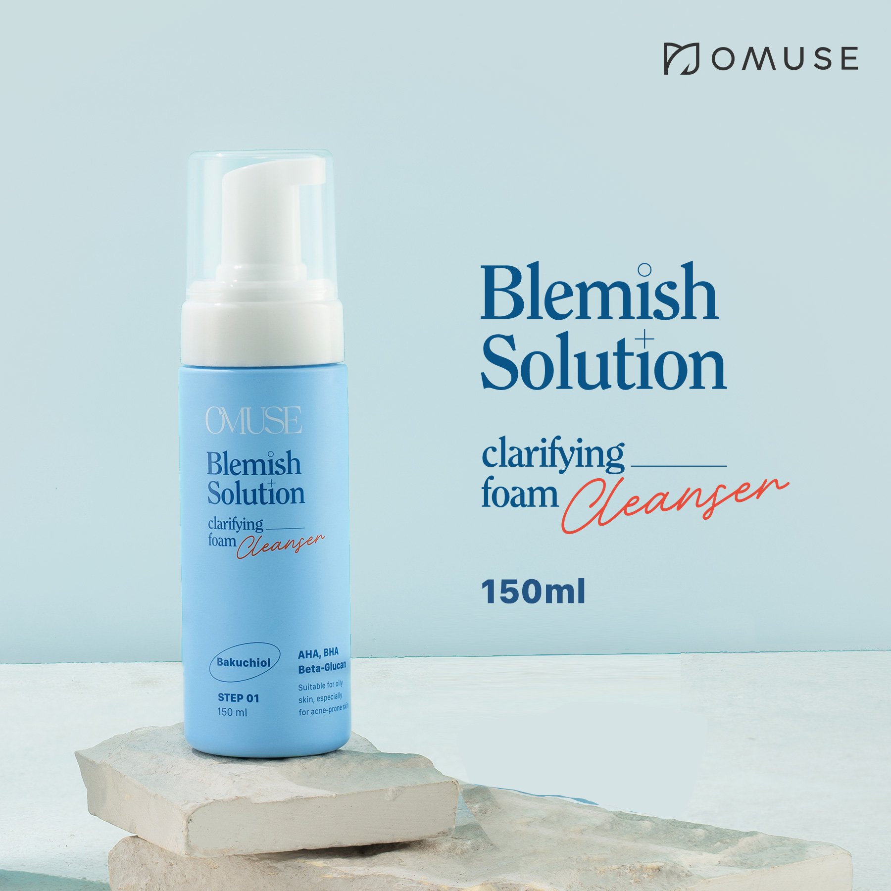 Sữa rửa mặt giảm mụn dạng bọt OMUSE Blemish Solution Clarifying Foam Cleanser 150ml
