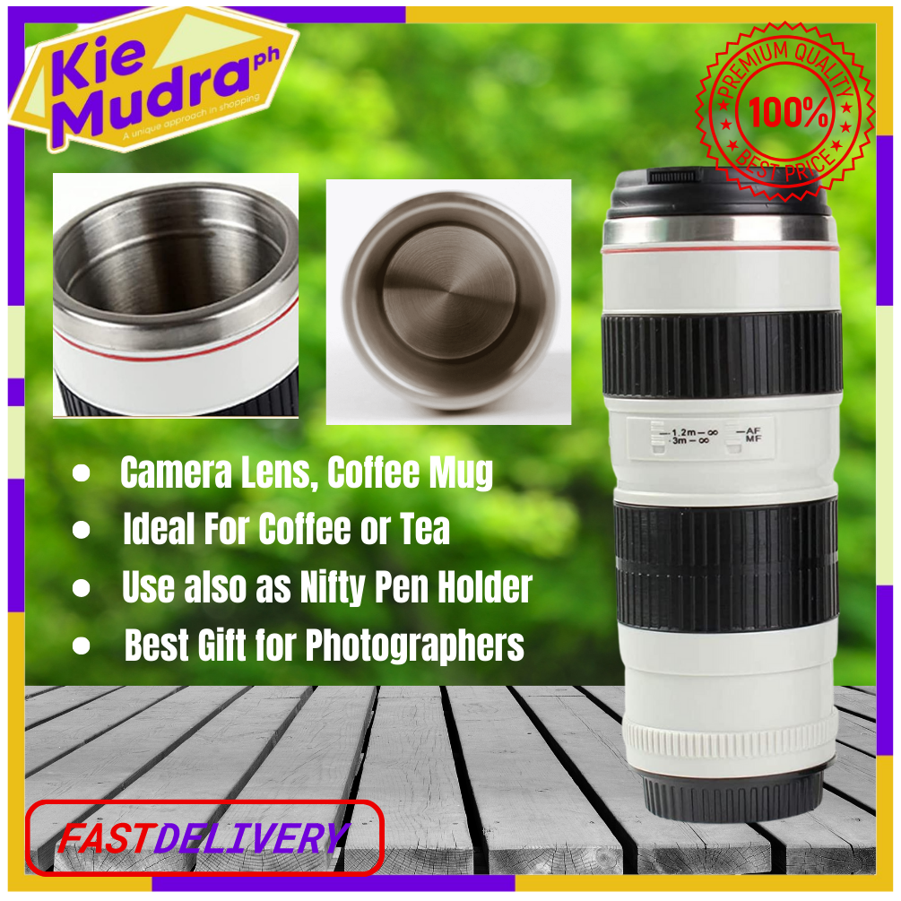 KieMudraPH Camera Lens Coffee Mug with Lid Stainless Steel Lens Mug Hot Cold Drinks Tumbler Used