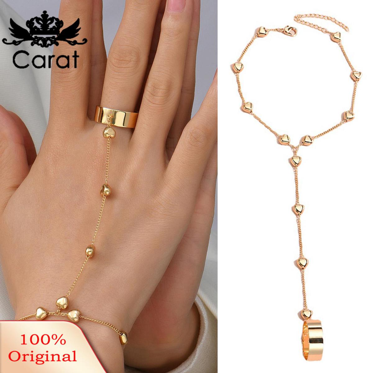 Lady Hand Chain Ring Set Stainless Adjustable Heart Shape Hand Set