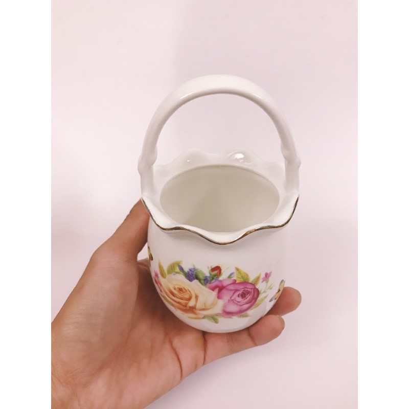 cốc sứ đựng thìa dĩa hoa hồng cao cấp