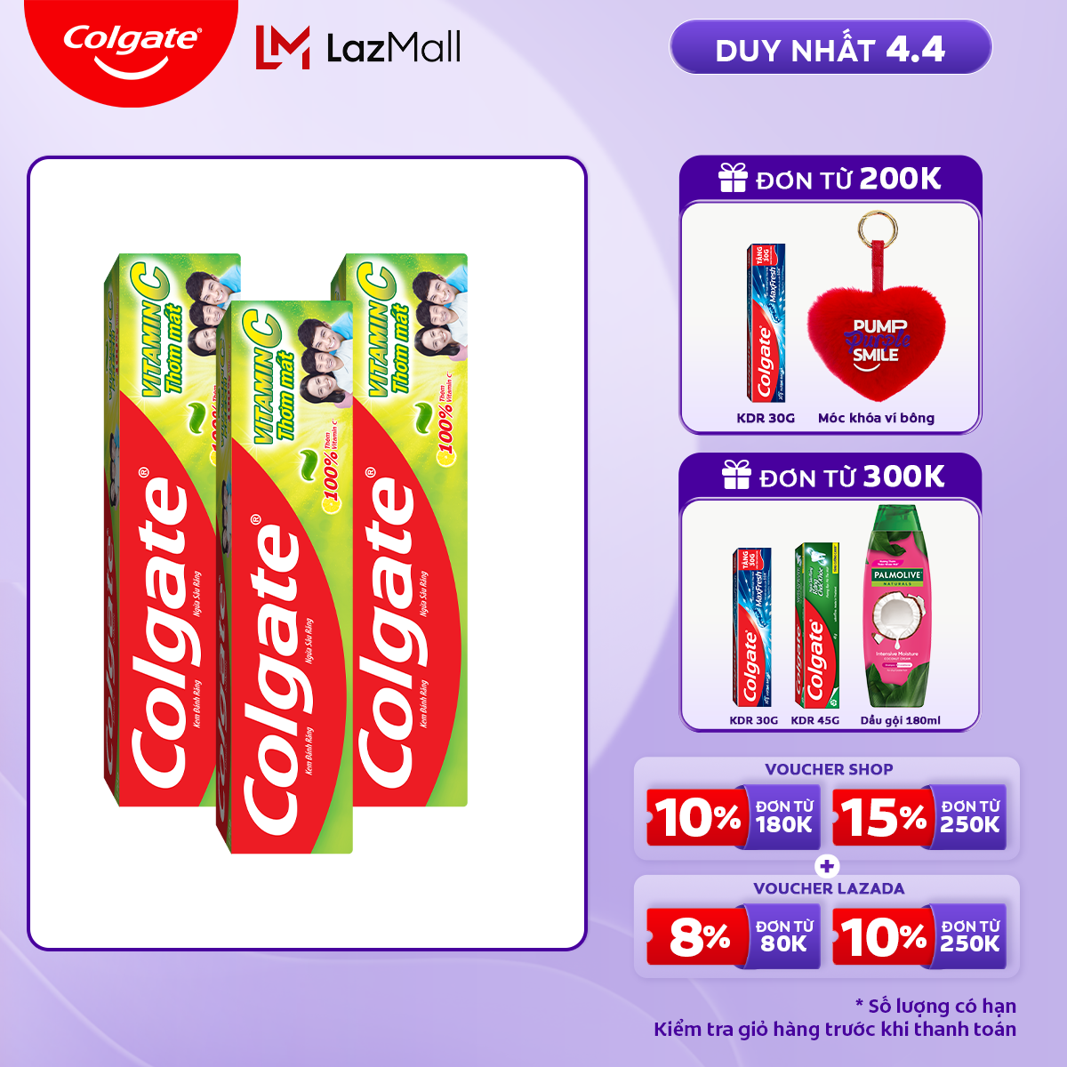 [Chỉ 25-29.6_X2 Voucher giảm đến 20%] Bộ 3 Kem đánh răng Colgate Vitamin C thơm mát 170g/ tuýp