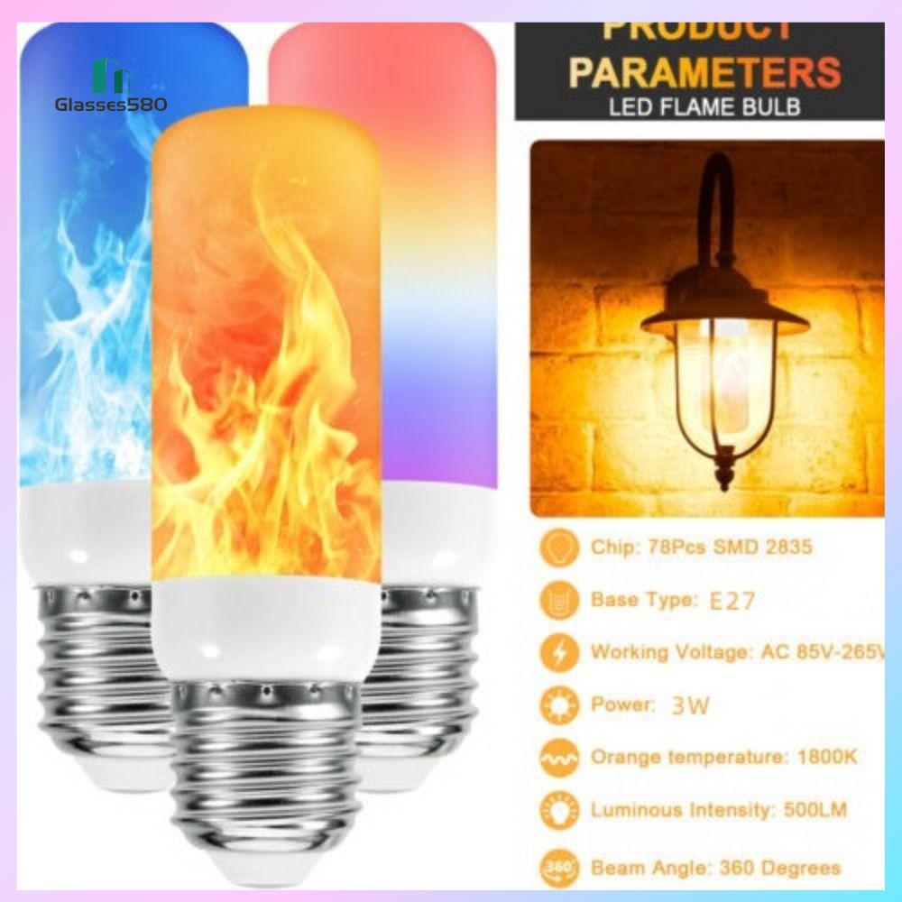 GLASSES580 Trang trí Năng động 4 chế độ Hiệu ứng lửa Bóng đèn LED lửa Lửa cháy Bóng đèn