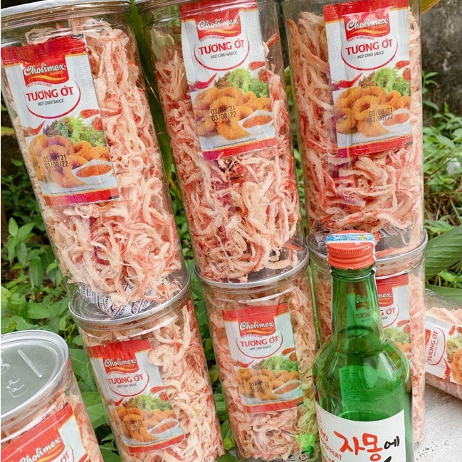 Khô mực hấp nước dừa xé sợi 250.gram lon pet