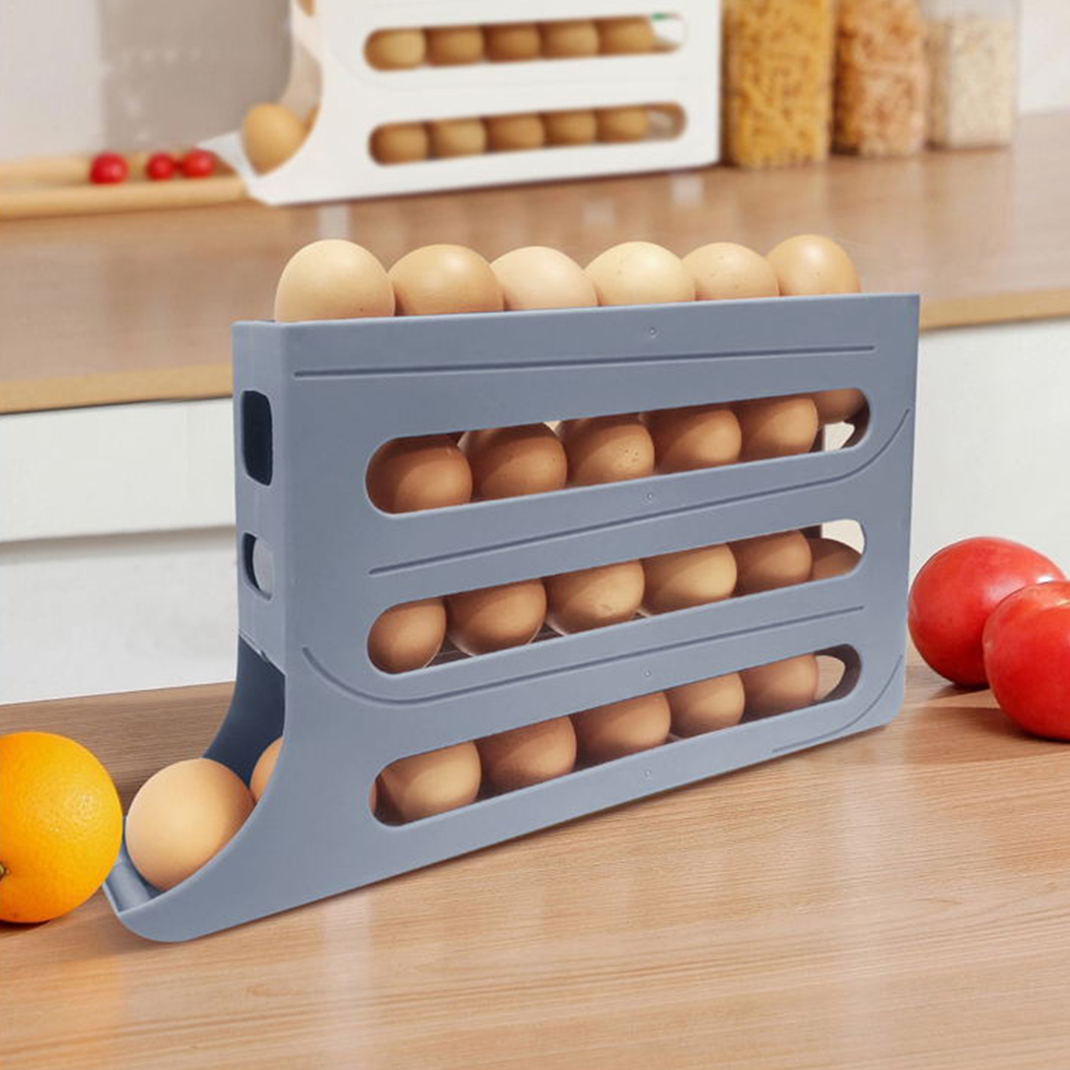 1 PC 4-Layer Automatic Scrolling Egg Rack Holder Refrigerator Egg Storage Box Basket Food Containers Egg Case Organizer for Kitchen