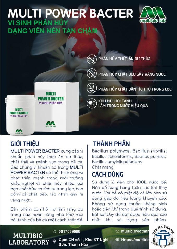 [Hoàn Tiền 10%] Multi Power Bacter - Vi Sinh Phân Hủy Phân Cá, Mùn Bã Hữu Cơ Cho Bể Cá, Bể Thủy Sinh