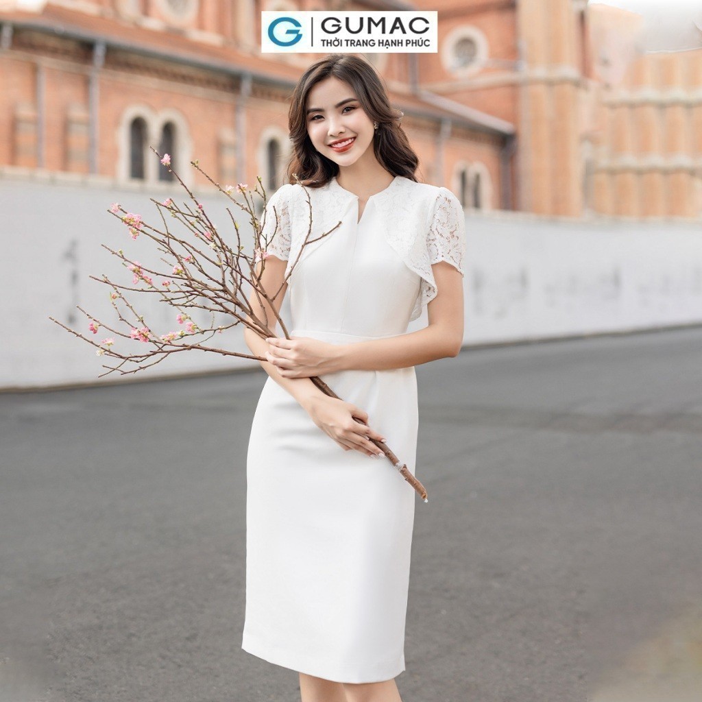 [25 - 29.6 |Voucher 10-14%] Đầm nữ bút chì phối ren thời trang GUMAC DE01075