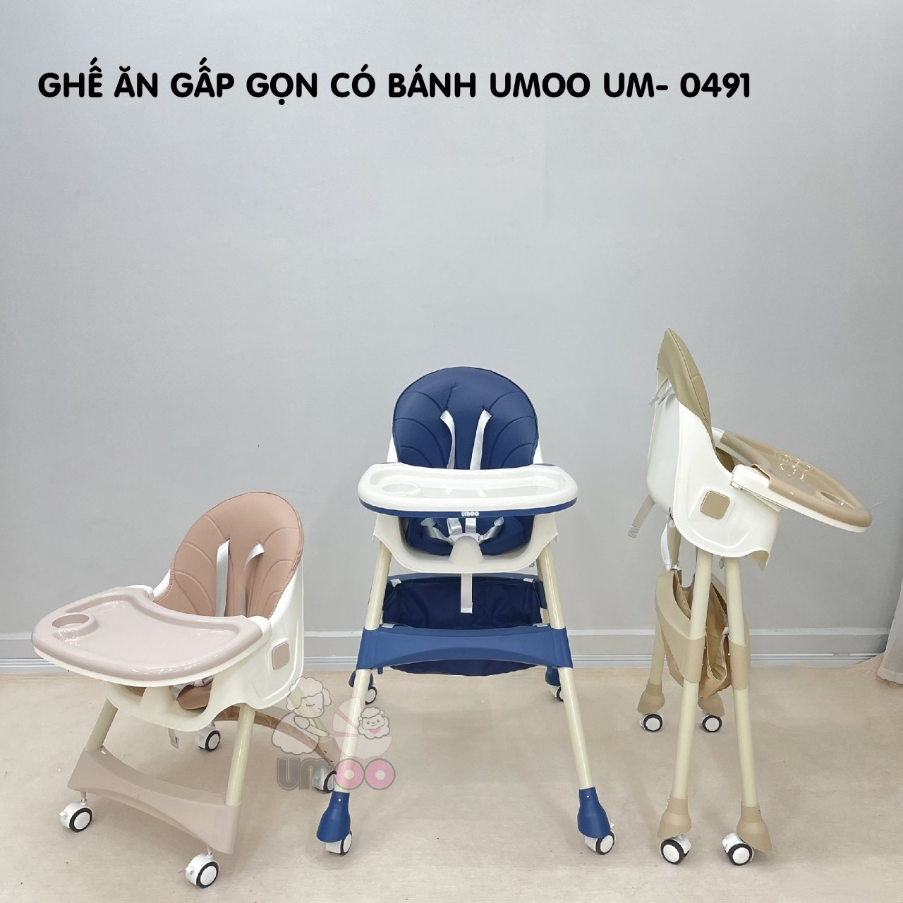 Ghế ăn dặm Umoo cao cấp có Đệm ( 2 phiên bản có bánh xe và không bánh xe)