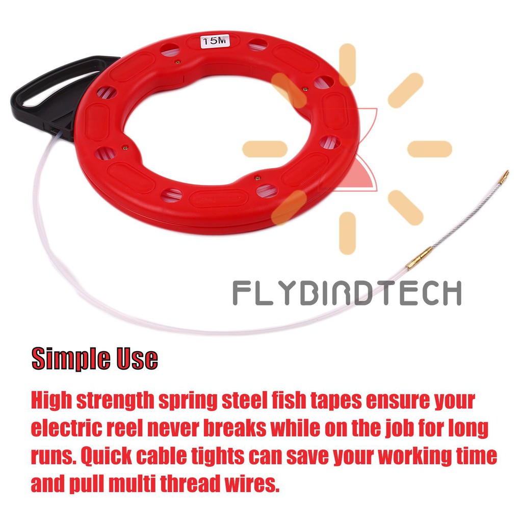 FLY 30M Fiberglass Fish Tape Reel Puller Conductive Electrical Cable Puller  with Impact Case Electric or Communication Wire Puller Use for Drywall  Ceiling Under Rug Conduit or Pipe