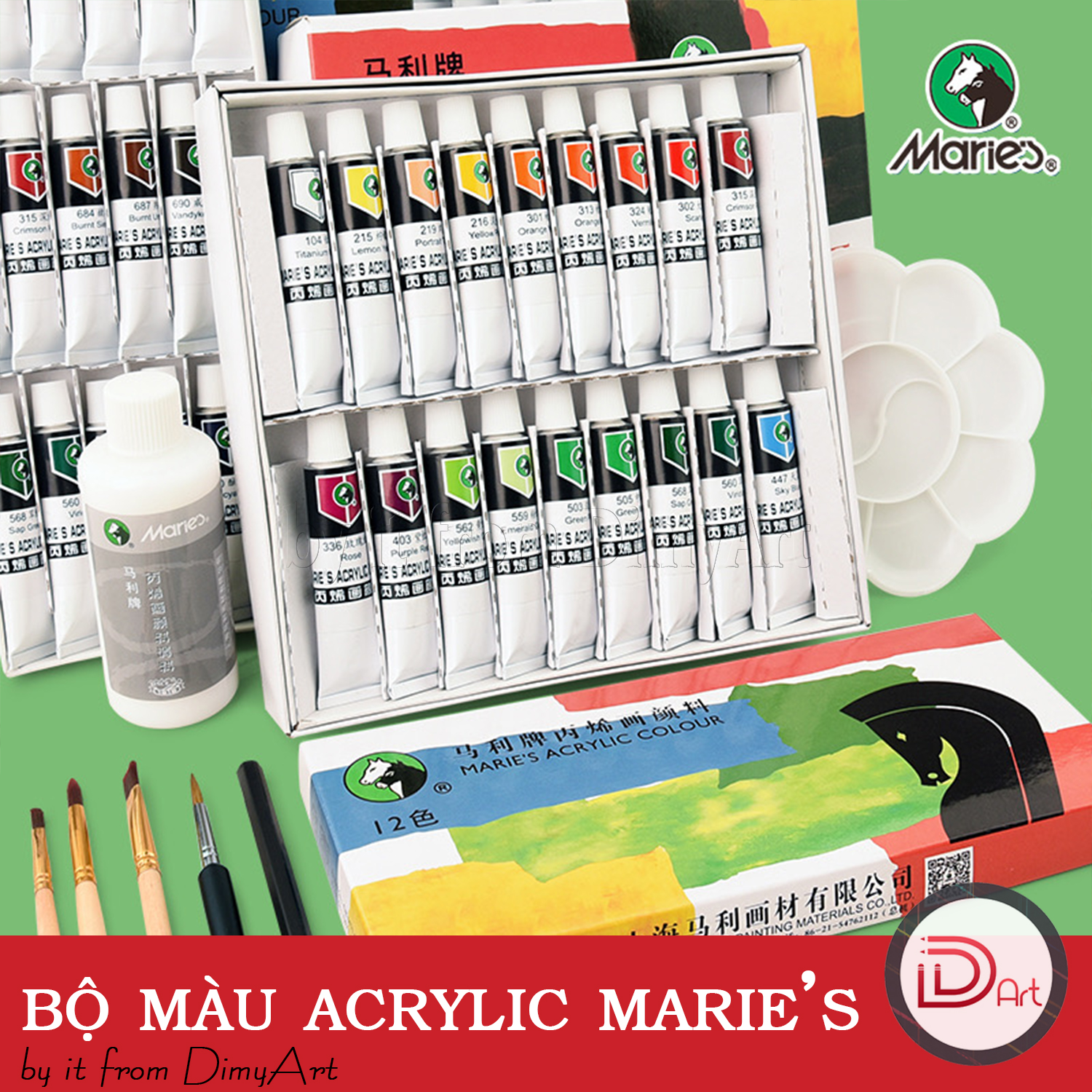 Bộ Màu Vẽ Acrylic MARIE'S Dạng Tuýp 12ml (12/18/24/36 màu)