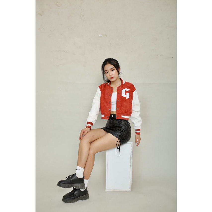 [VOUCHER 8%]Áo Khoác Croptop Nữ Nhung From - Màu Đỏ
