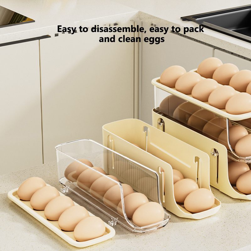 NFA New three-layer folding egg box refrigerator door storage box kitchen countertop slide type rolling egg storage box