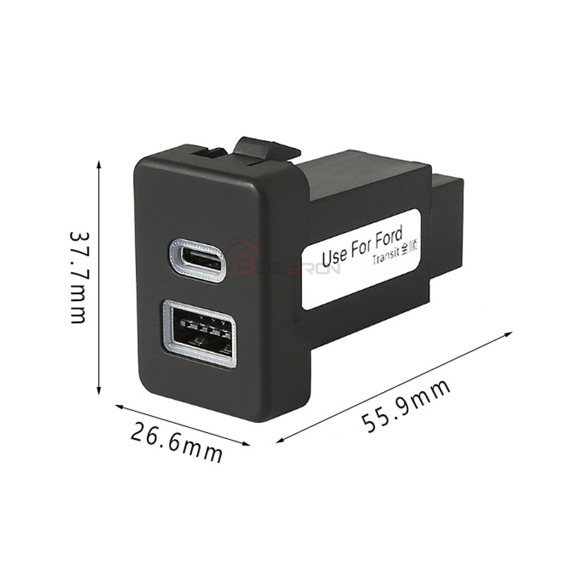 Car Quick Charger Socket Dual USB PD Type C Charging Outlet Power Adapter Phone For Ford Transit