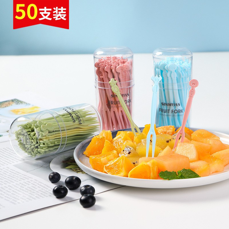 Hộp 50 nĩa nhựa ghim trái cây, rau câu tiện lợi