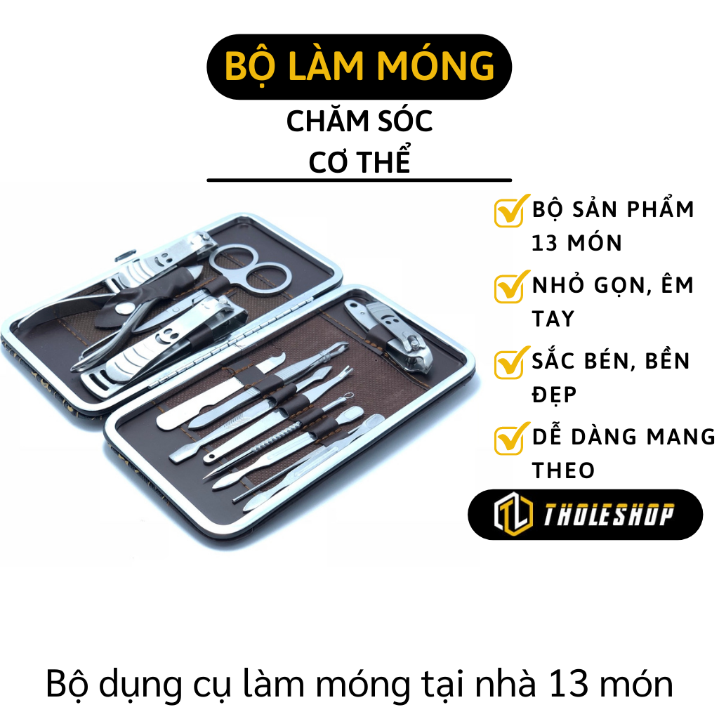 Bộ bấm móng tay - Bộ cắt móng tay 13 món théo không gỉ - Bộ kiềm cắt móng, lấy khóe móng, nhíp nhổ, cây lấy ráy tai, đồ nặn mụn cá nhân