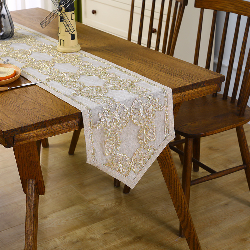 Linen embroidered table runner wedding Chinoiserie style red classical table cloth lace tea table cloth luxury decorative tablecloth TV cabinet coffee table cloth lace dust cover