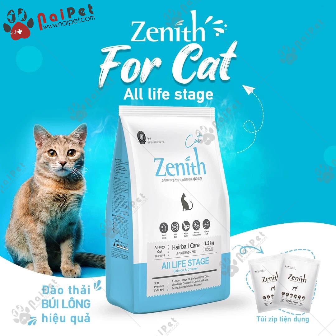 Thức Ăn Hạt Mềm Tiêu Búi Lông Cho Mèo Mọi Lứa Tuổi Cá Hồi Và Gà Hairball Care Zenith thumbnail